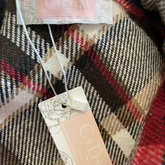 C+D+M Womens Oversized Plaid Button Front Shirt Jacket XL NWT - Picture 8 of 9